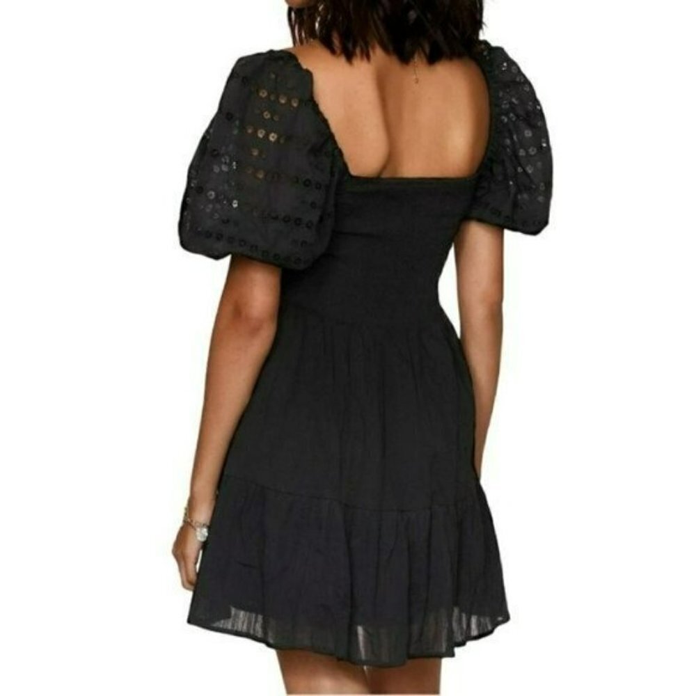 NWT HEARTLOOM Cella Embroidered Eyelet Puff Sleeves Smocked Tiered Mini Dress - Picture 4 of 9